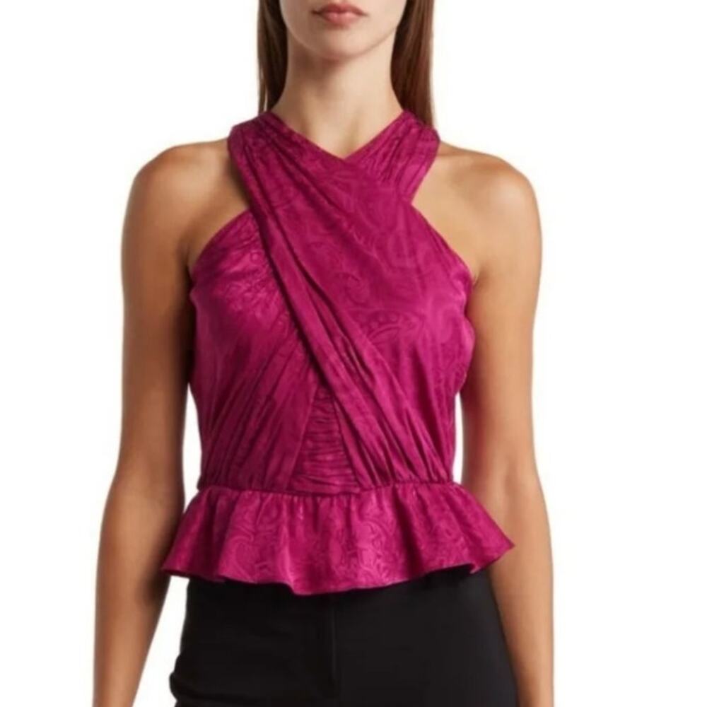 VERONICA BEARD Kailani Sleeveless Silk Blend Halter Top Size 10 Magenta Pink
